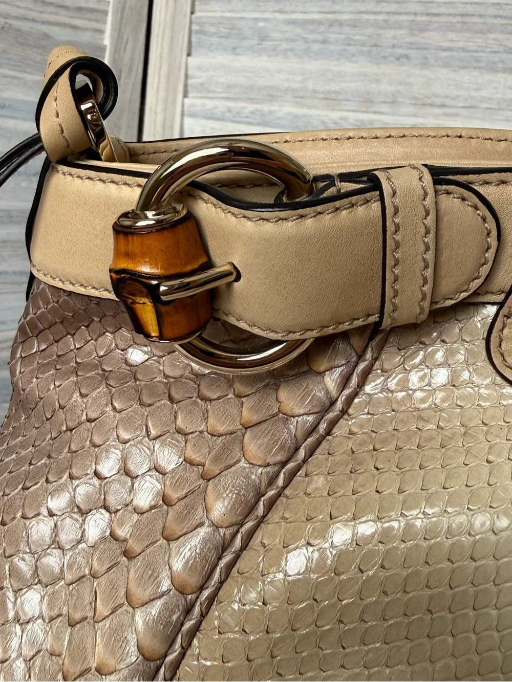 *RARE* Gucci Python Sukey Bag - Beige & Cream Python Satchel with Bamboo Accents